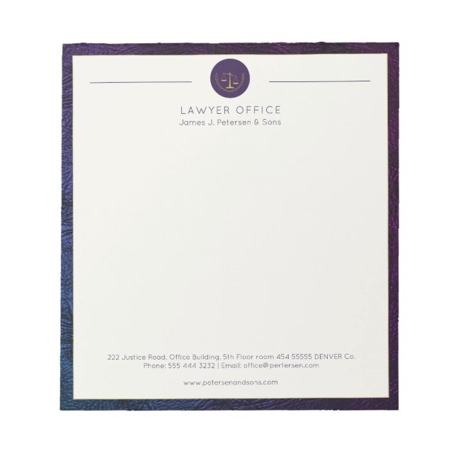 Lawyer office elegant professional personalized notepad (Front)