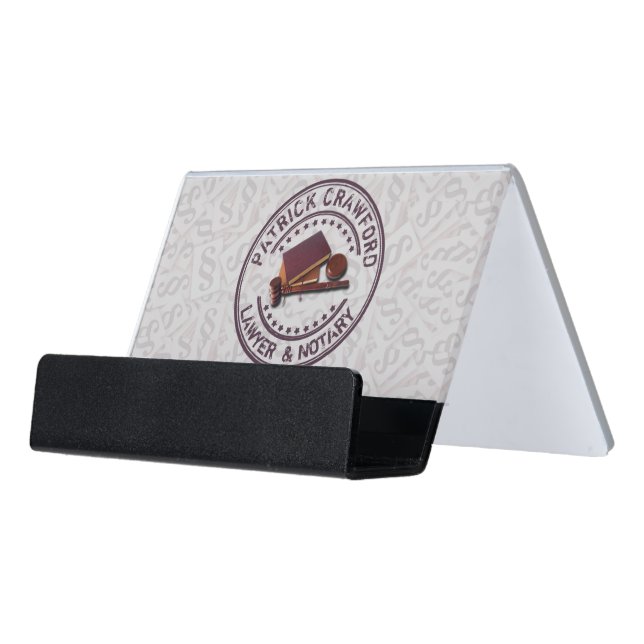 Lawyer Or Notary Office With Judge Hammer And Name Desk Business Card Holder (Angled Front)