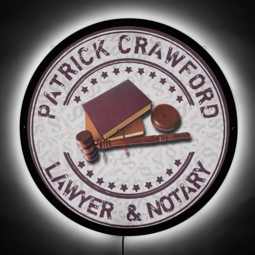 Lawyer Or Notary Office With Judge Hammer And Name LED Sign