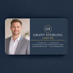 Lawyer Photo Navy Blue Gold Business Card