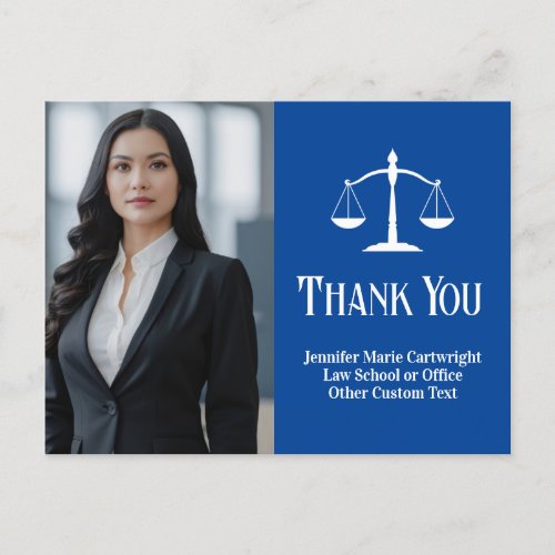Lawyer Photo Scales of Justice Blue Thank You Postcard