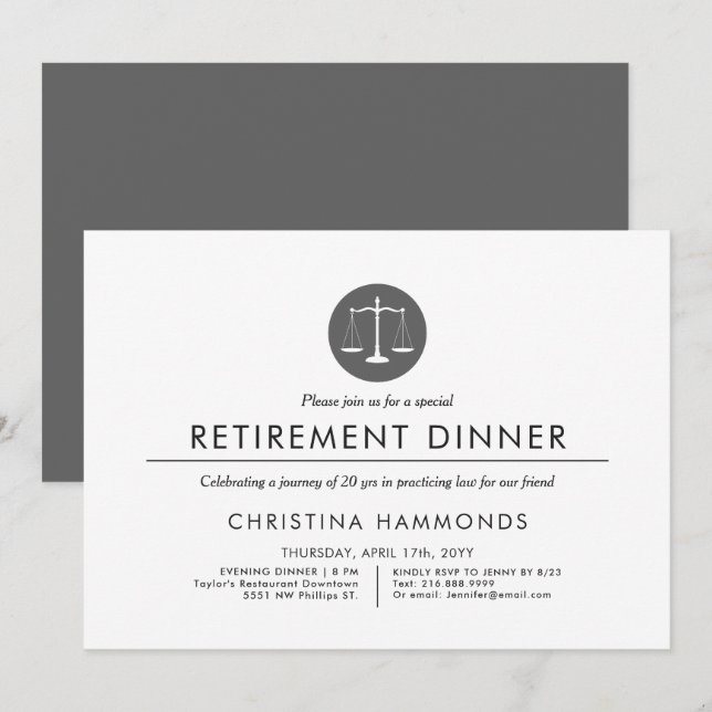 Lawyer Retirement Dinner | Minimal Style Invitation (Front/Back)