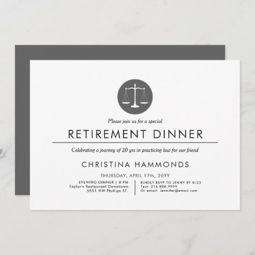 Lawyer Retirement Dinner  Minimal Style Invitation