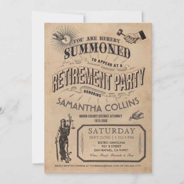 Lawyer Retirement Invitation - Party Vintage Retro (Front)