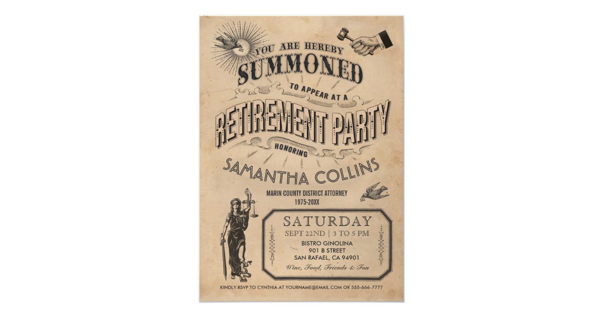 Lawyer Retirement Invitation Party Vintage Retro