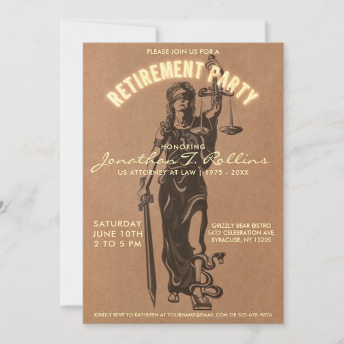 Lawyer Retirement Party Invitation  Lady Justice