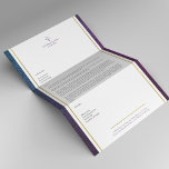 Lawyer scale of justice faux leather gold stripes letterhead<br><div class="desc">Upscale attorney at law office luxury elegant letterhead template with a scale of justice logo and your personalized text on a white background with faux purple indigo leather and gold lateral borders. Customize it with your information! Suitable for legal, notary, lawyer, attorney, advocate, legal advisers, any other law services business....</div>