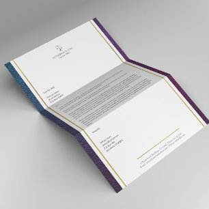 Lawyer scale of justice faux leather gold stripes letterhead