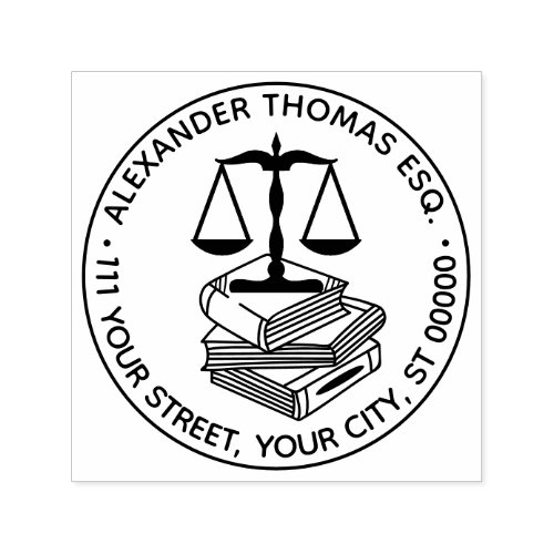 Lawyer Scales of Justice 2 Law Books Name Address Self_inking Stamp