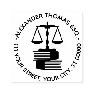 Lawyer Scales of Justice 2B Law Books Name Address Self-inking Stamp