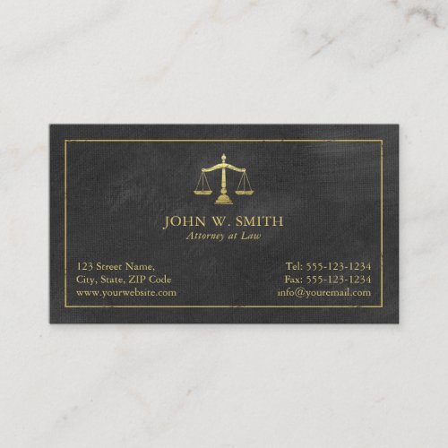 Lawyer Scales of Justice Gold effect Attorney Business Card
