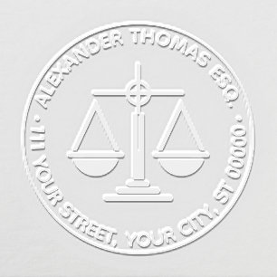 Lawyer Scales of Justice Law Legal Name Address Embosser