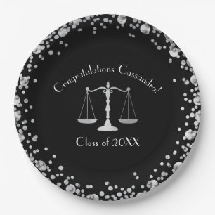Lawyer School Graduation Black Silver Paper Plates