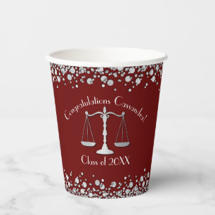 Lawyer School Maroon Silver Graduation Paper Cups