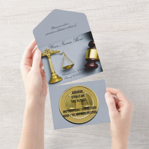 Lawyer-themed invitation and congratulation card