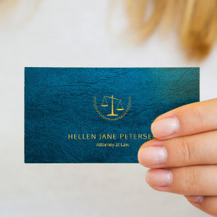 Lawyer upscale elegant gold blue leather look business card