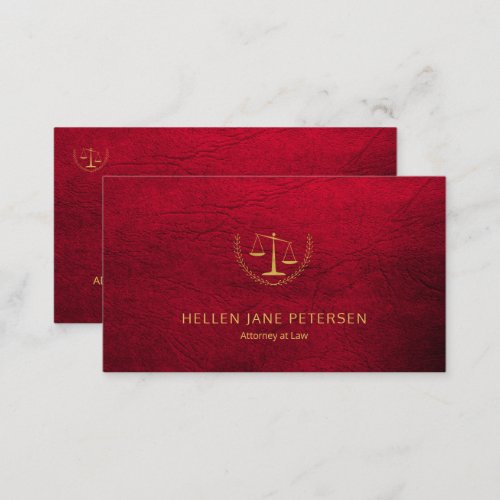 Lawyer upscale elegant gold ruby red leather look business card
