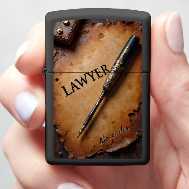 Lawyer's Black Quill Ancient Decree Gift Zippo Lighter (In Hand)