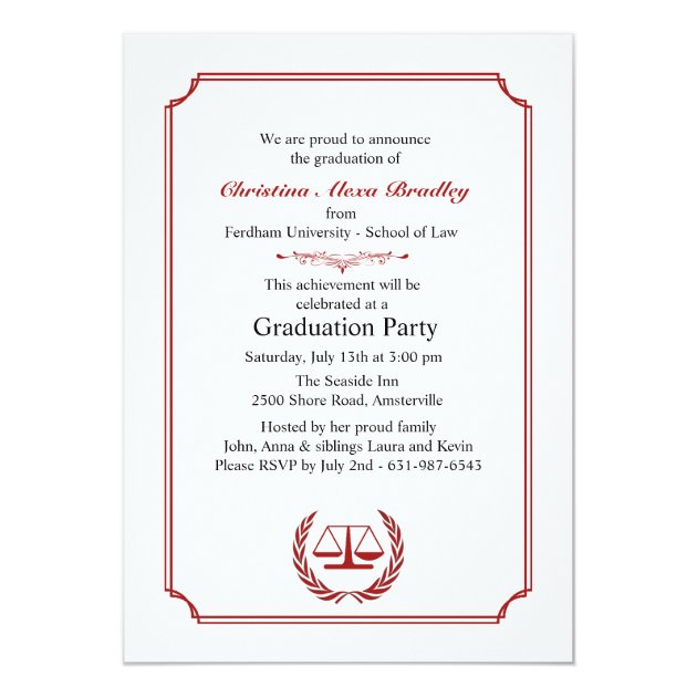 Lawyers Corner Red Graduation Invitation