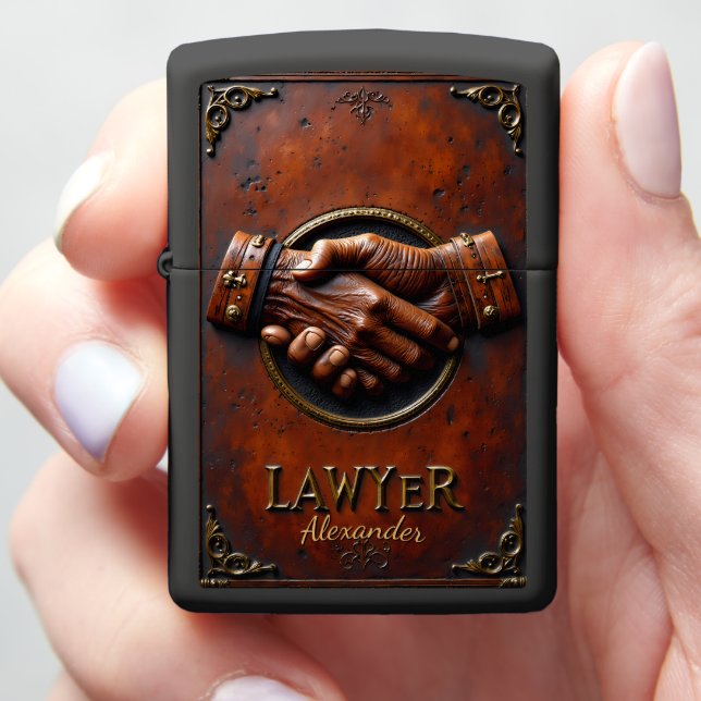 Lawyer's Embossed Handshake Settlement Plaque Gift Zippo Lighter (In Hand)