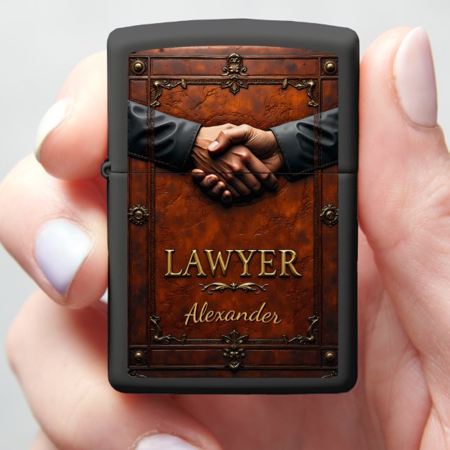 Lawyer's Embossed Handshake Settlement Plaque Gift Zippo Lighter (In Hand)