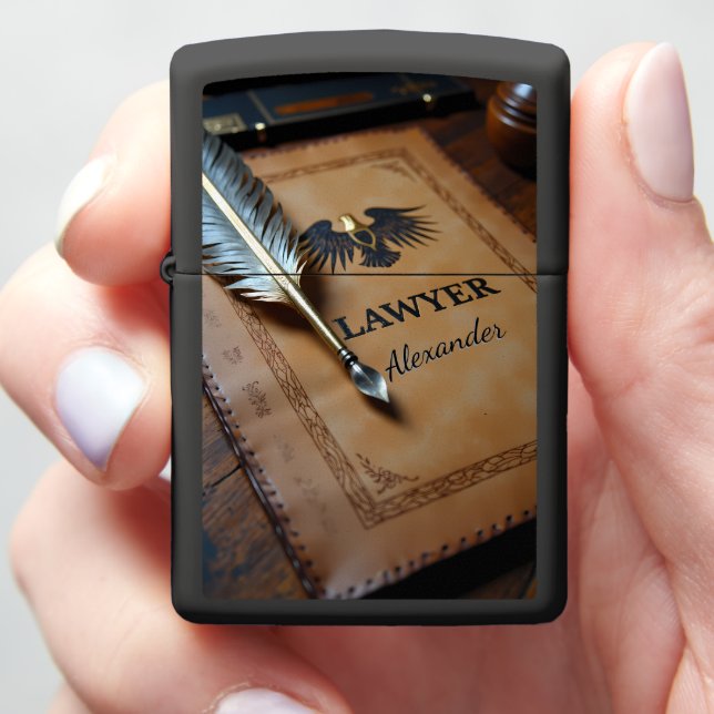 Lawyer's Feather Quill Leather Law Book Gift Zippo Lighter (In Hand)