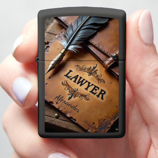 Lawyer's Feather Quill Legal Document Gift Zippo Lighter (In Hand)
