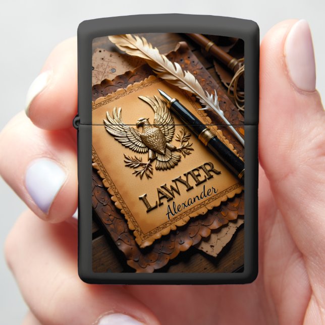 Lawyer's Gilded Eagle Ornate Decree Gift Zippo Lighter (In Hand)