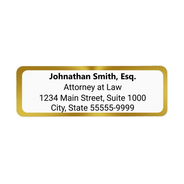Lawyer's Name Professional Title Return Address Label (Front)