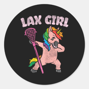 Lax Girl Unicorn Cute Animal Lacrosse Player Team  Classic Round Sticker