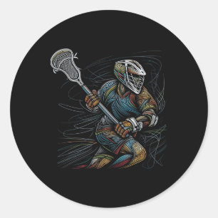 Lax Lacrosse Player Line Art Abstract Art Colored Classic Round Sticker