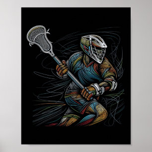 Lax Lacrosse Player Line Art Abstract Art Colored Poster