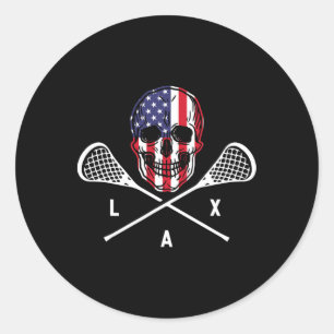 Lax Skeleton Us Flag Lax Player Lacrosse  Classic Round Sticker