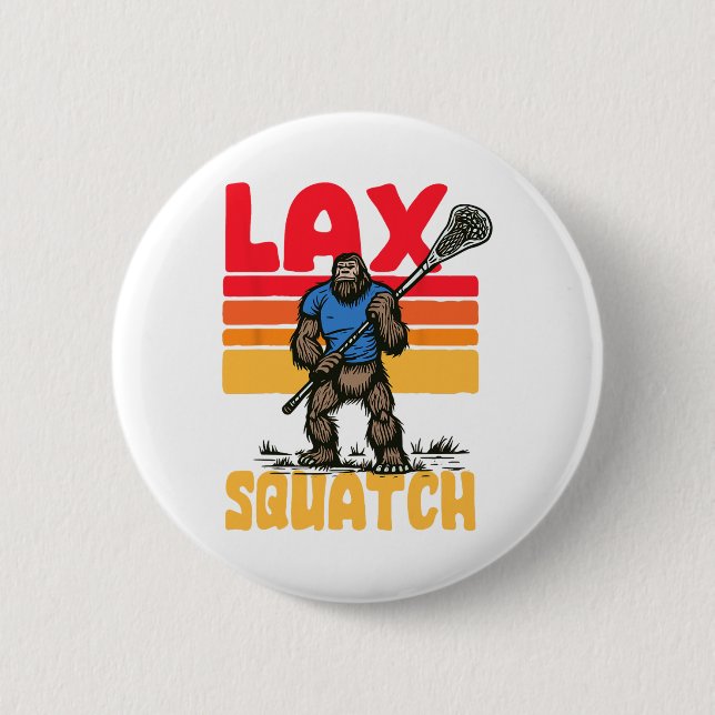 Lax Squatch! Bigfoot Lacrosse Player Retro Sasquat Button (Front)