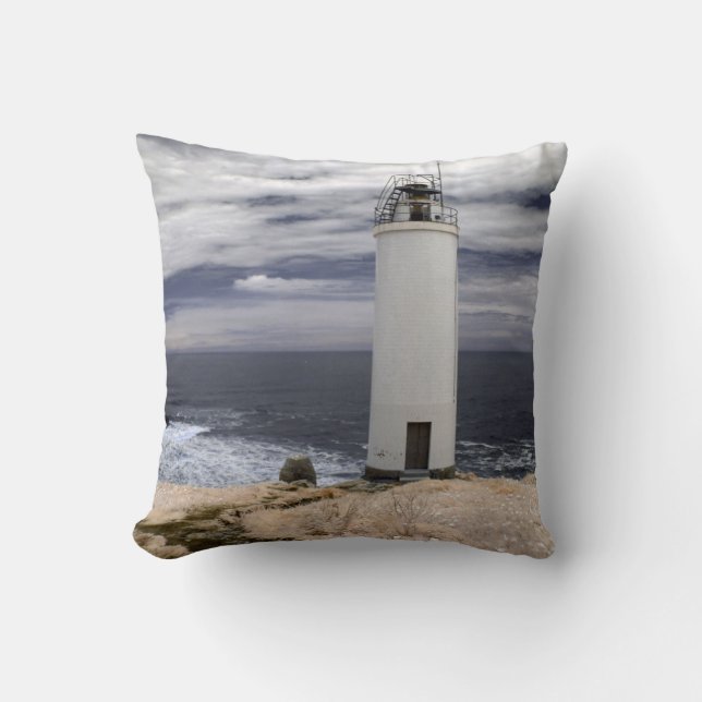 Laxe Lighthouse | Galicia, Spain Throw Pillow (Front)
