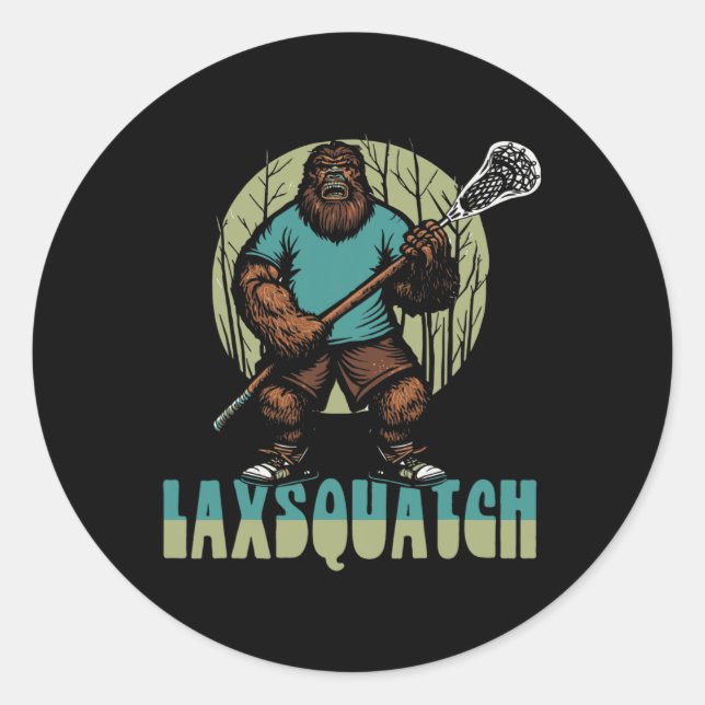 Laxsquatch! Bigfoot Lacrosse Player Funny Sasquatc Classic Round Sticker (Front)
