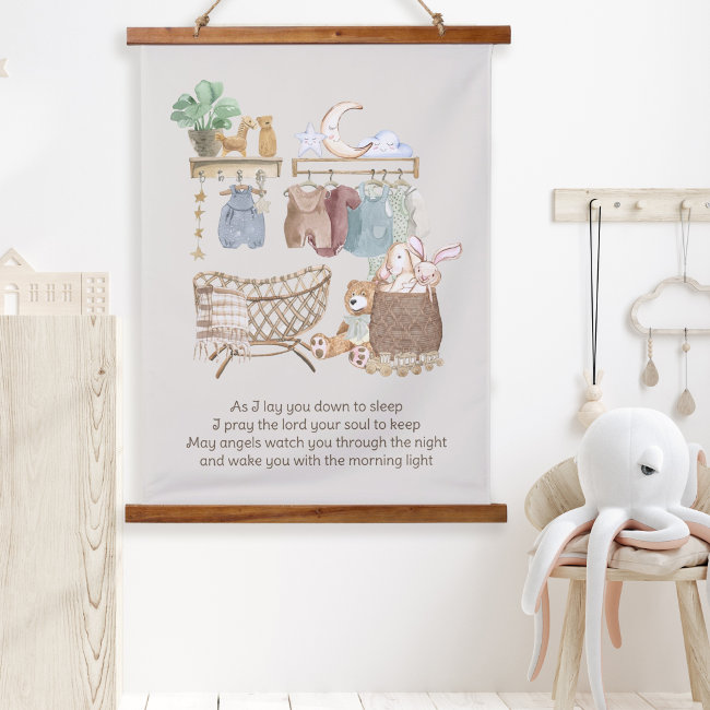 Lay You Down to Sleep Prayer Boho Baby Nursery Hanging Tapestry