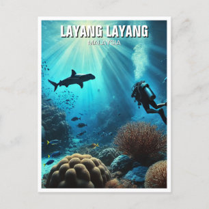 Layang Layang Malaysia Scuba Diver Hammerhead Postcard