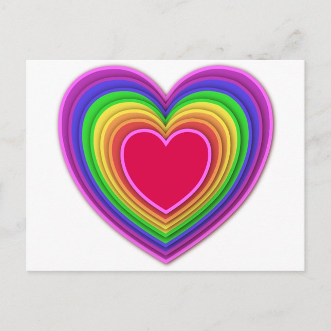 Layered 3-d hearts rainbow colors postcard (Front)