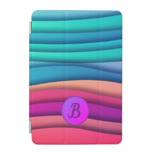 Layered Abstract Colorful Wavy Lines Monogram iPad Mini Cover