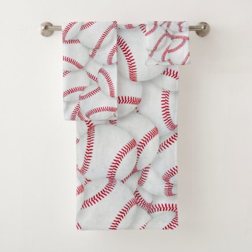 Layered Baseballs Pattern Bath Towel Set