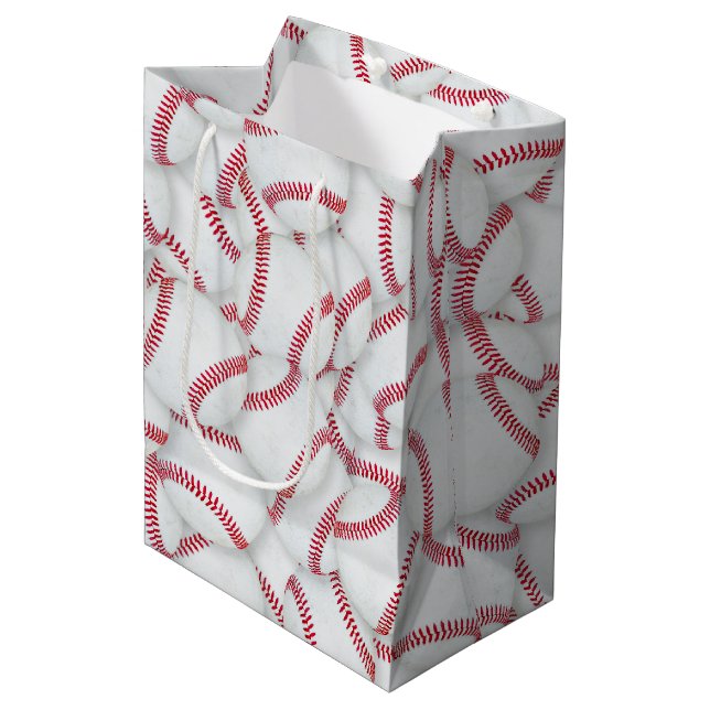 Layered Baseballs Pattern Birthday Medium Gift Bag (Front Angled)