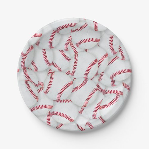 Layered Baseballs Pattern Birthday Paper Plates