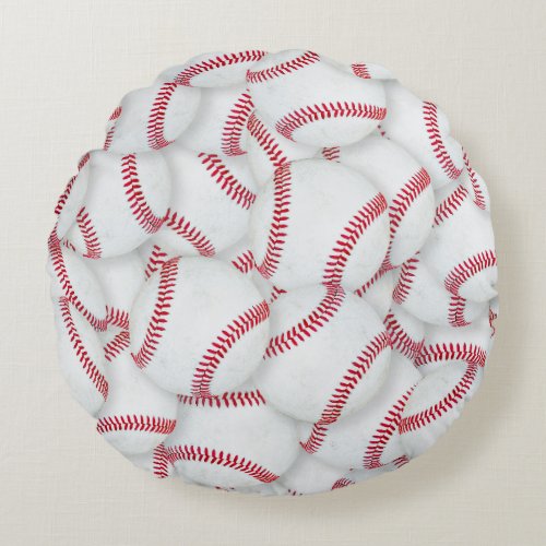 Layered Baseballs Pattern Round Pillow
