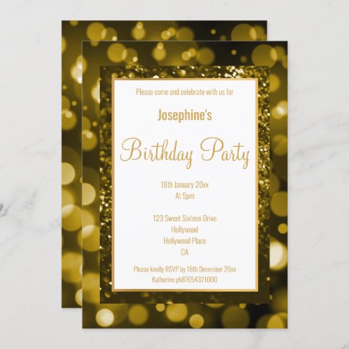 LAYERED BLACK  GOLD GLITTER BUBBLE BIRTHDAY INVITATION