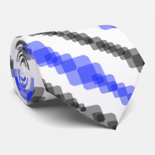 Layered Blue And Black Squared On White Pattern Neck Tie