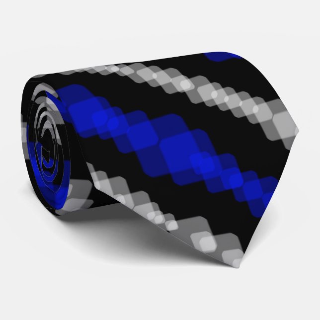 Layered Blue And White Squared On Black Pattern Neck Tie (Rolled)