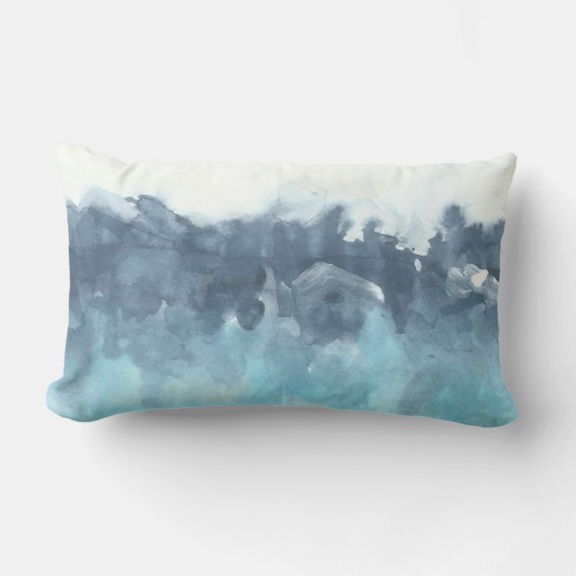 Layered Blues Abstract Painting Lumbar Pillow (Front)