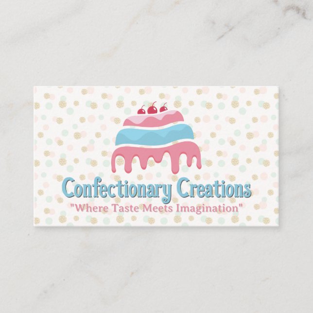 Layered Cake with Cherries on Top Business Card (Front)