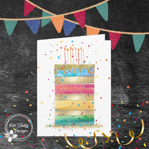 Layered Cake With Confetti and Candles Card